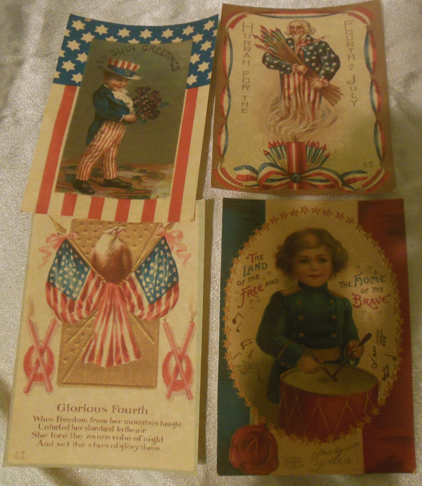 Set of 16 VICTORIAN LARGE VINTAGE Patriotic 4th of July postcard images