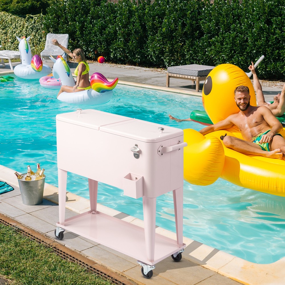 80QT Pink Outdoor Rolling Cooler