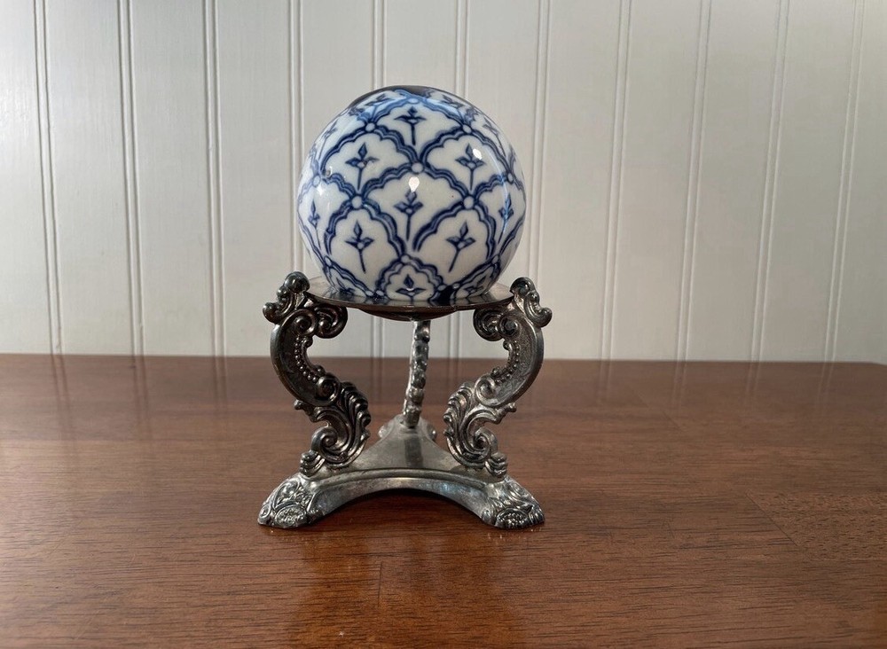 Vintage Codinger Silverplate Orb Sphere Holder Victorian Revival Display Stand