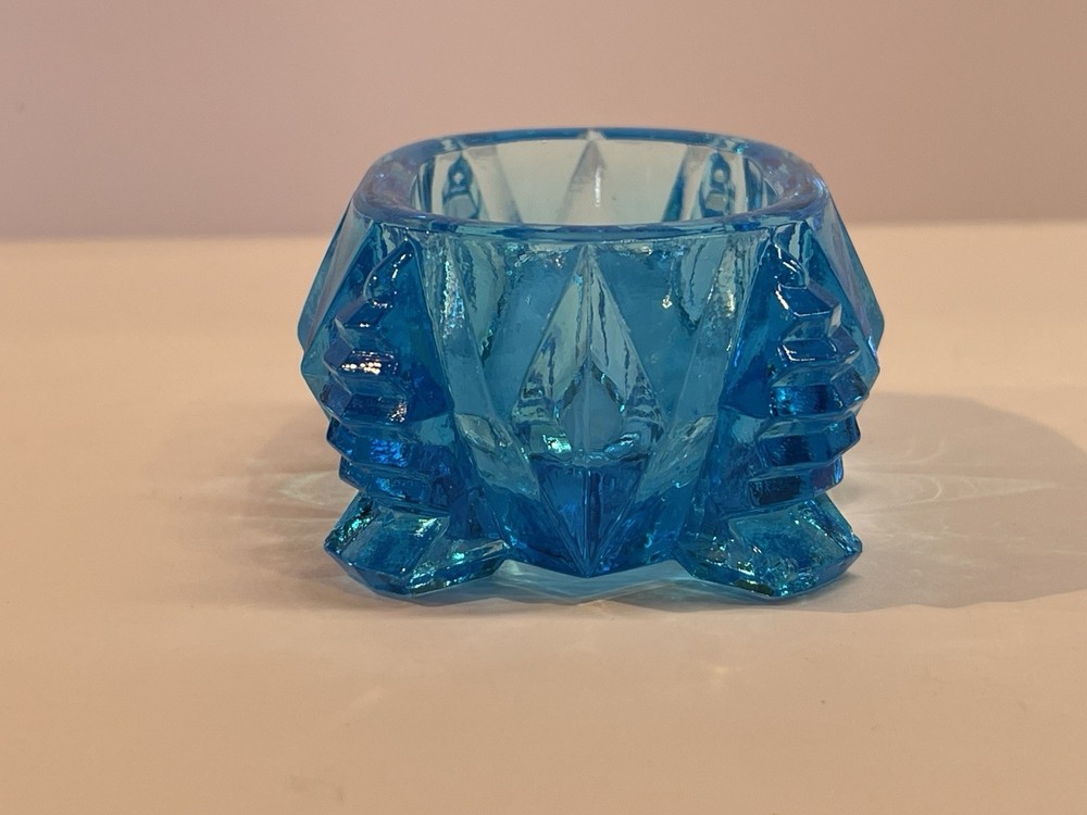 Blue Glass Footed Master Salt Cellar Diamond Pattern 3x2x1.5
