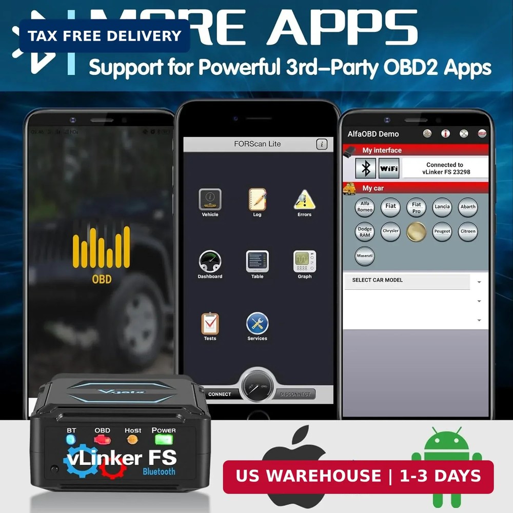 Vgate vLinker FS Bluetooth OBD2 Diagnostic Scan Tool, OBDII Car Code Reader for