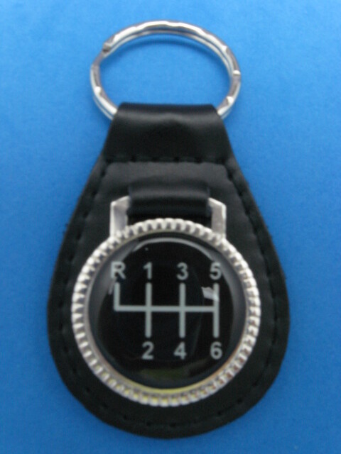 6 SPEED PATTERN BLACK LEATHER KEYRING KEYFOB BLACK #503