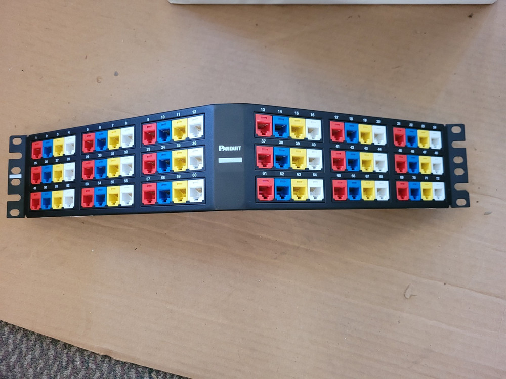 PANDUIT Mini-Com  72 Port Angled Cat 6 Patch Panel 2U CPPA72FMWBLY TX6A Modules