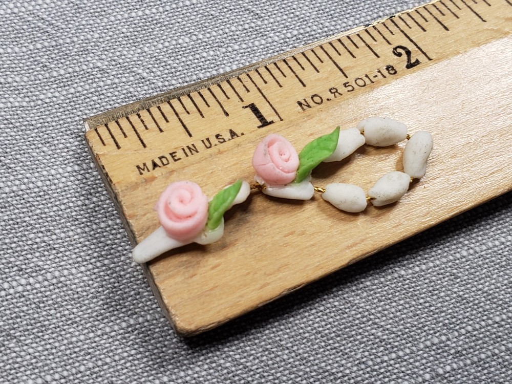 Vintage Rosary Chaplet Tiny Flowers Unglazed Ceramic Christian Gift B81