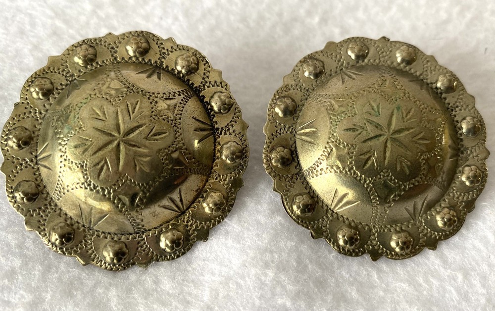 Pair BIG 2" Vintage Silver Loopback Bridle Rosettes Conchos~Visalia Pattern
