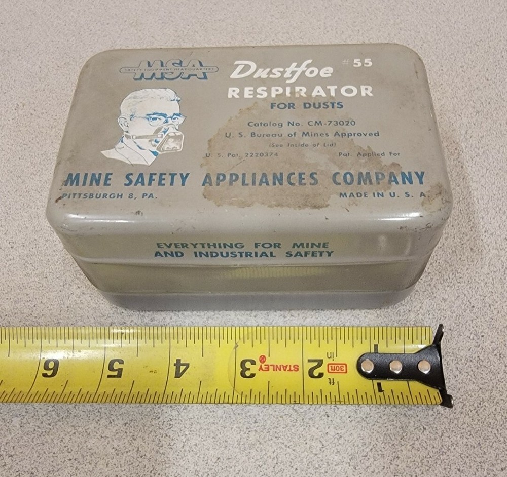 Vintage MSA Dustfoe # 55 Empty Metal Box . Mining Decor