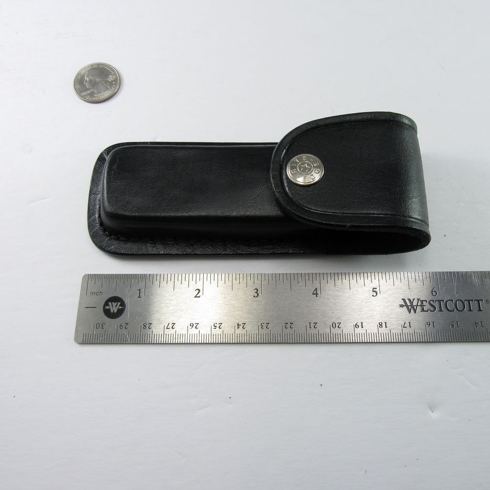 NEW Pocket Knife Sheath Black Genuine Leather Belt Case For 5" Folding Knife