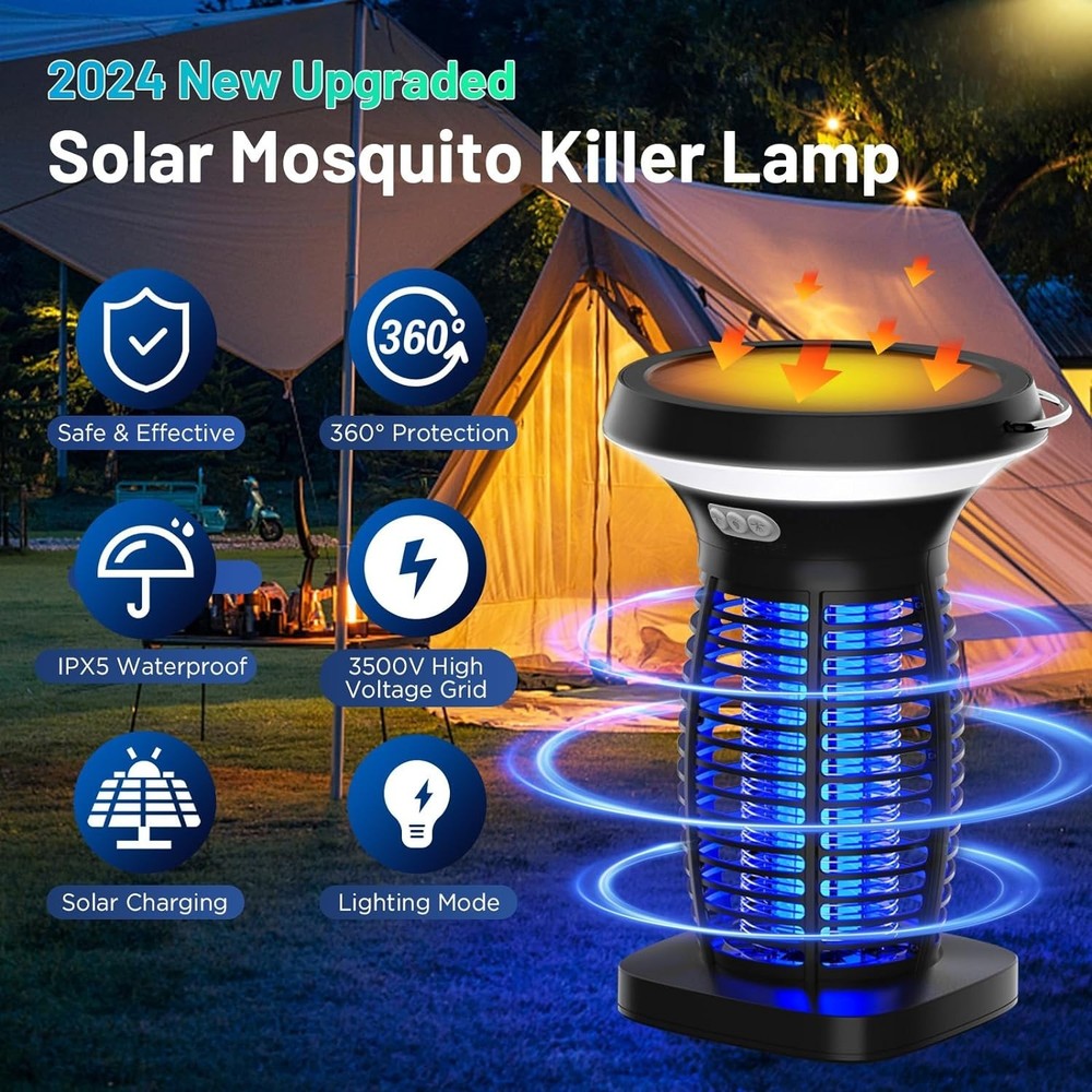 Solar Bug Zapper Mosquitoes Zapper Fly Zapper with Panel Sensor& LED Night Light