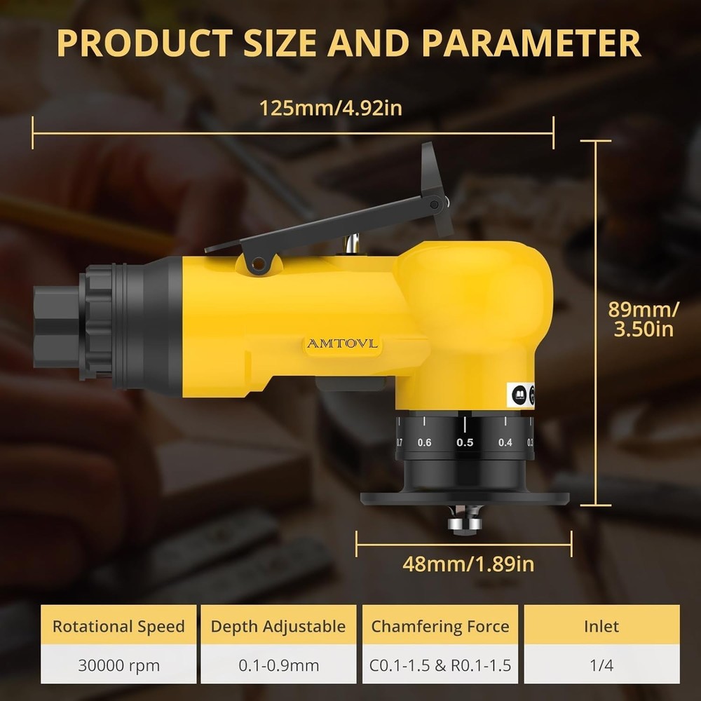 Pneumatic Chamfering Tool - Mini Air Chamfer Tool with 10 C-Angle & 10 R-Angl...