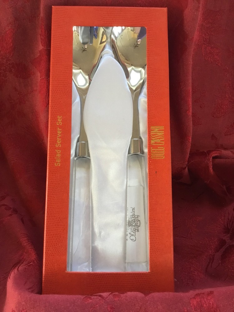 NEW NIB FLAWLESS Stunning OLEG CASSINI Crystal 2 SALAD SERVER FORK & SPOON SET