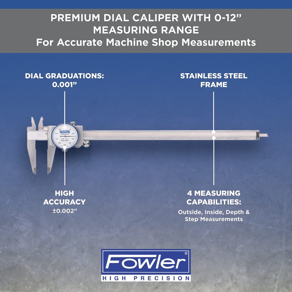 Fowler 52-008-712-0, Dial Caliper With 0-12 Measuring Range (White)