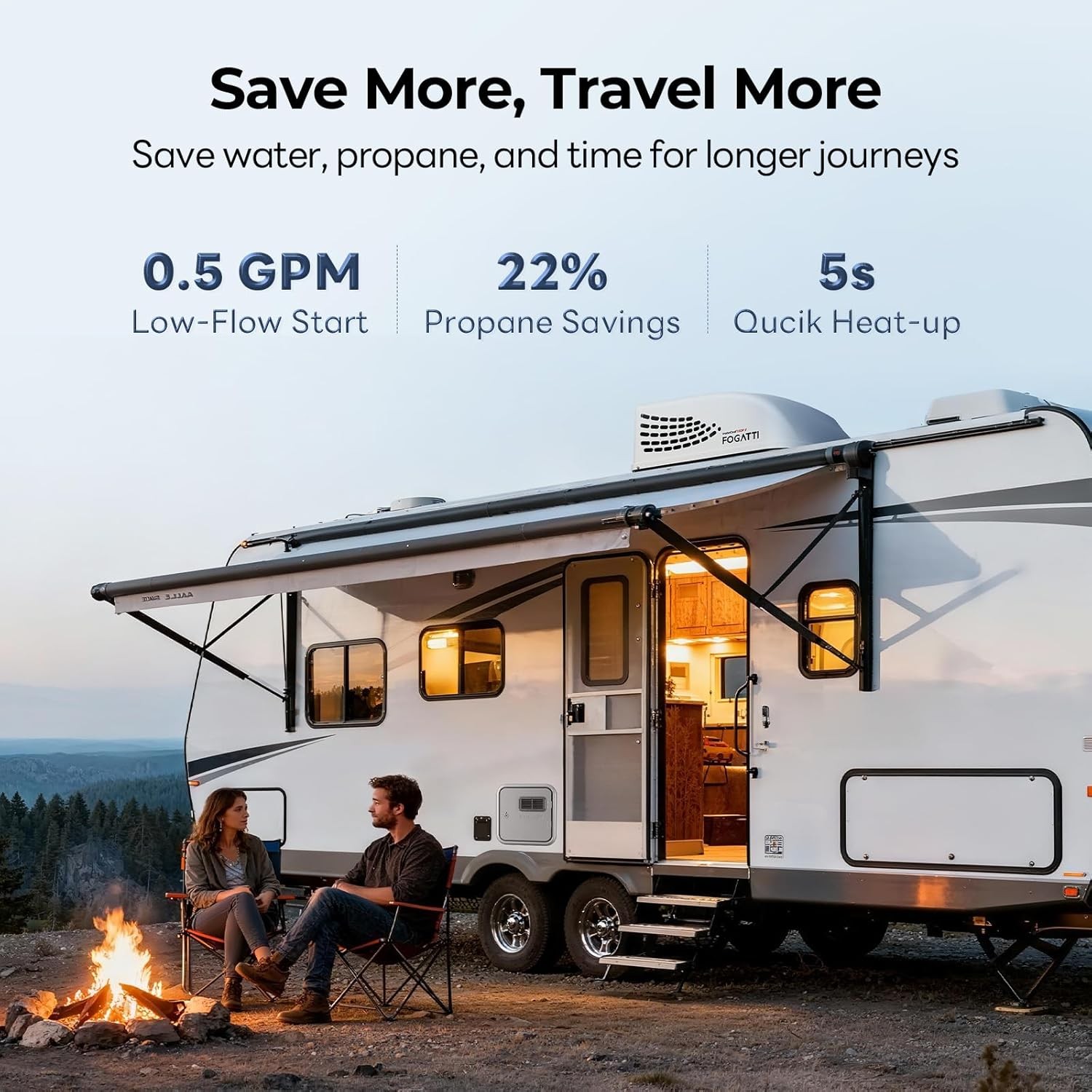 FOGATTI RV Tankless Water Heater InstaShower Ultra, 0.5-3.6 GPM 66,000 BTU