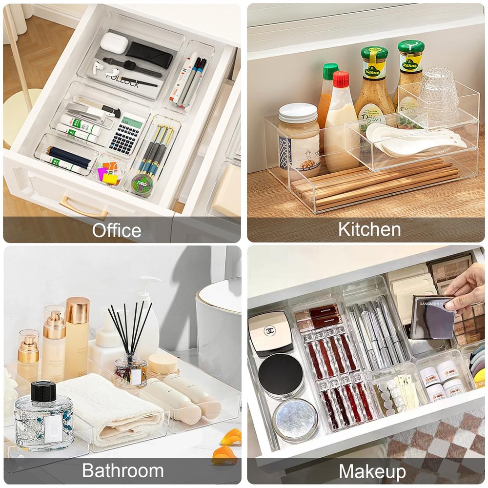 Recogwood Stackable Acrylic Drawer Organizer Set, 18 PCS Multi-Size Storage B...