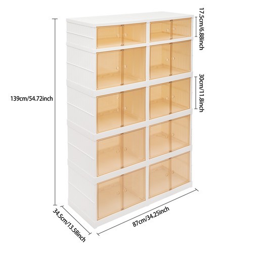 5 Tier Plastic Storage Containers with Doors & Wheels Foldable Organization