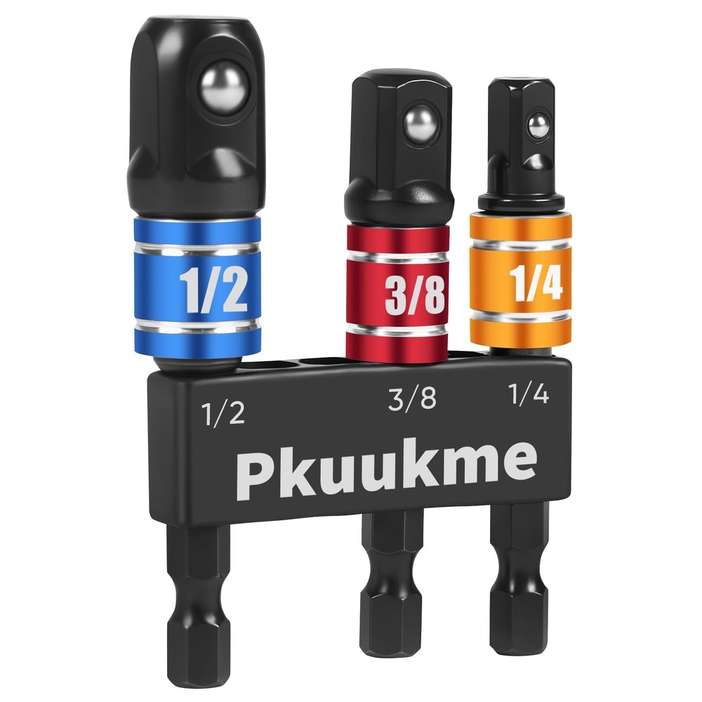 Pkuukme 3PCS Impact Socket Adapter Set - 1/4", 3/8", 1/2" Drill Socket...