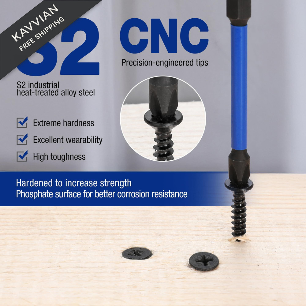 WORKPRO 6pcs PH2 Impact Phillips Screwdriver Bit Set, S2 Professional 4 in