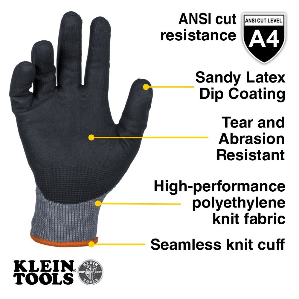 Klein Tools 60838 Winter Knit Dipped Gloves, Cut Level A4, Touchscreen, Medium