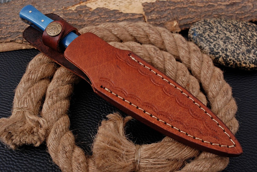 Double Edged Blade knife Damascus Fixed Blade Boot knife Camel Bone Handle