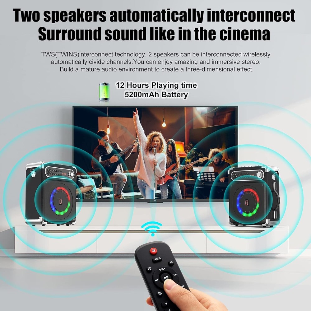 Advanced Portable PA System with Bluetooth, Bass Adjustment & Remote Control