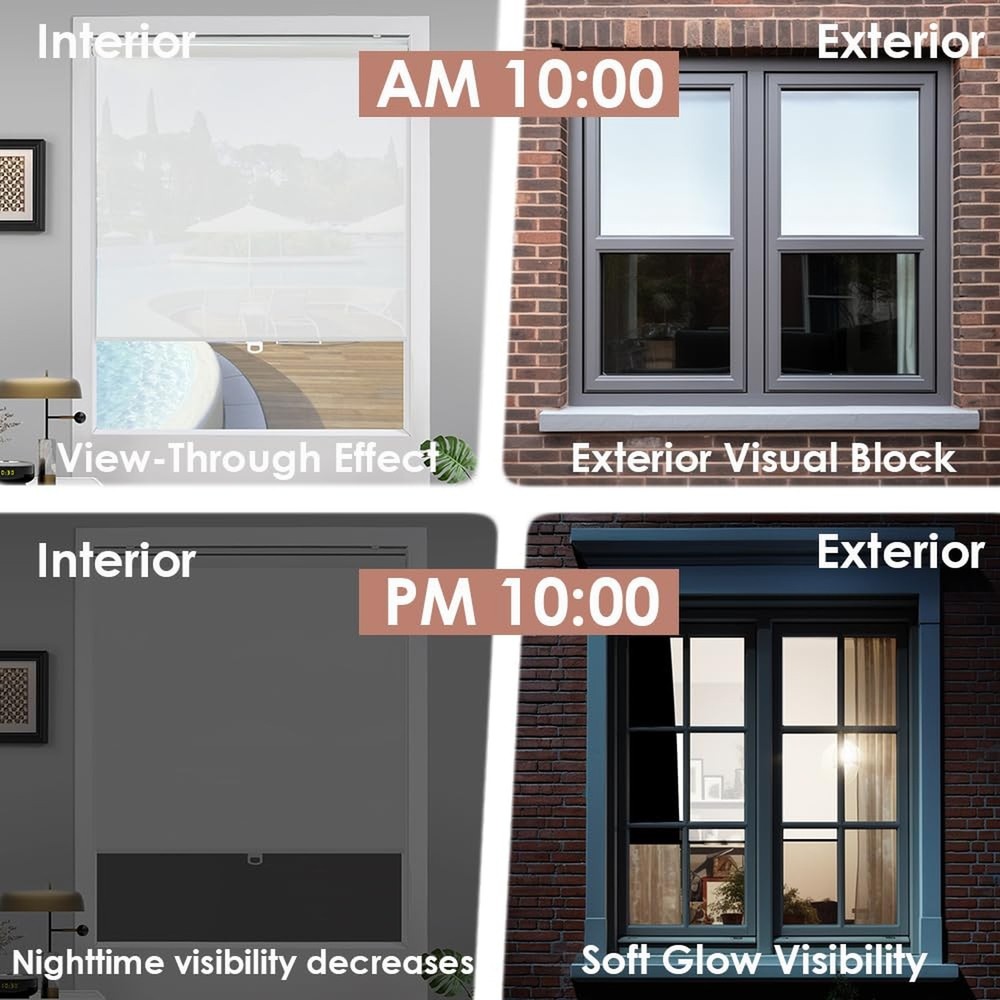 Cordless Roller Shades for Windows,Light Filtering Pull Down Blinds,Solar Scr...
