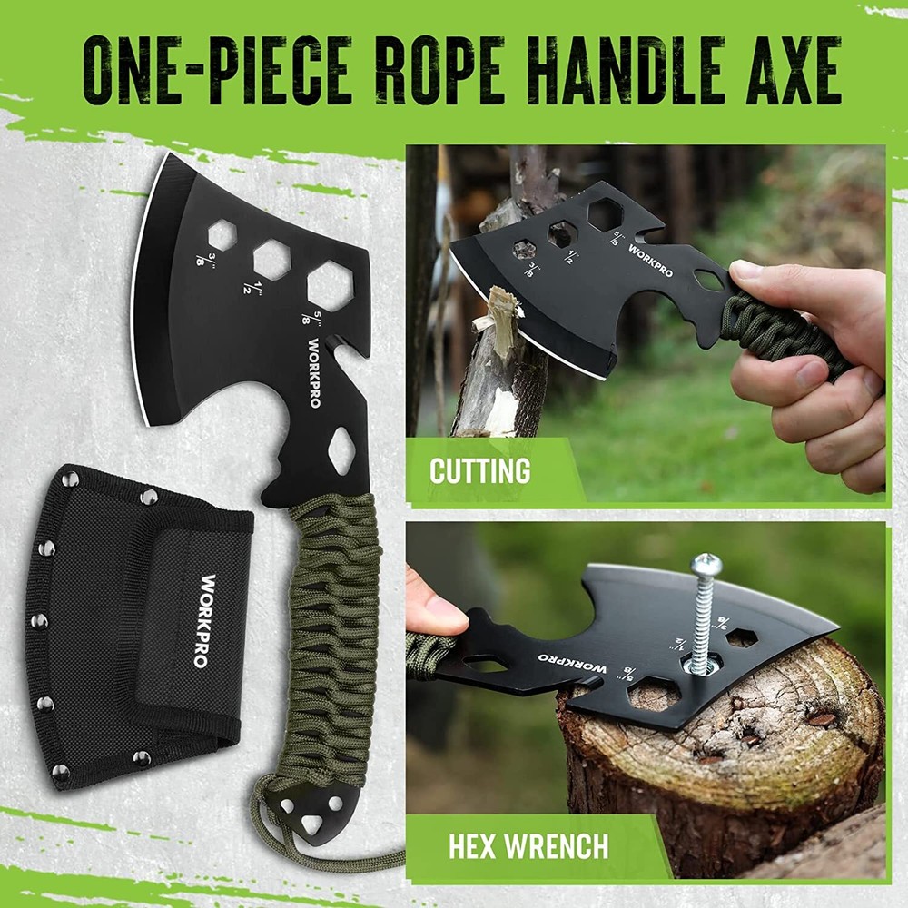 WORKPRO Camping Hatchet & Machete with Sheath Camping Tool Sets Fixed Blade NEW