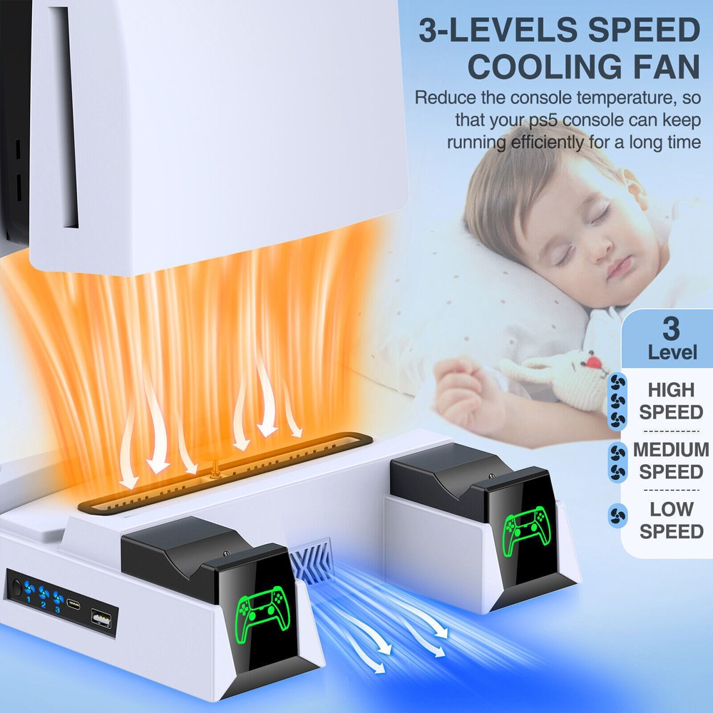 Efficient PS5 Cooling Fan Playstation 5 Dualsense Controller Charging Station