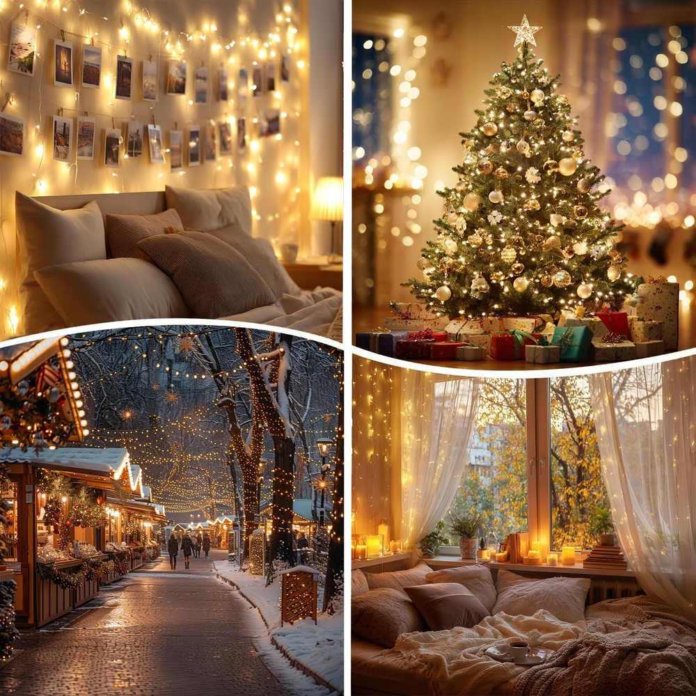 66Ft Christmas String Lights Plug in, 200 Warm White LED 66FT, 66Ft-Warmwhite
