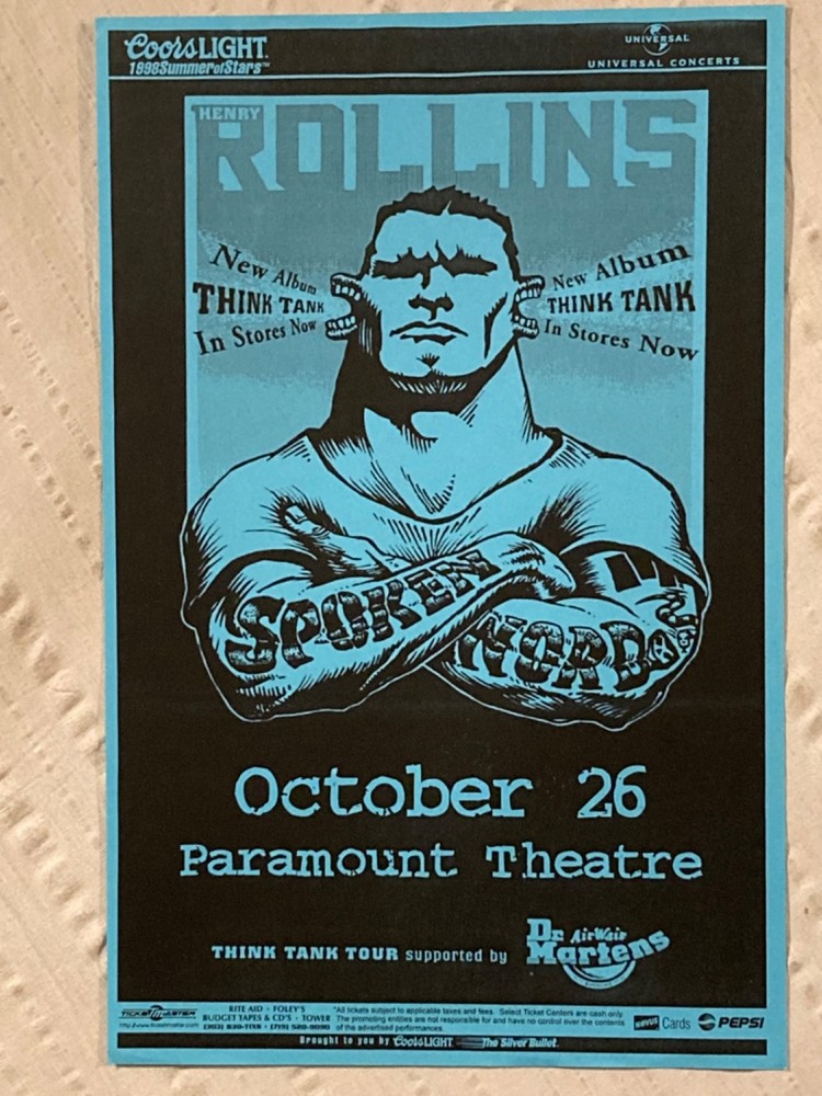 Henry Rollins 1998 Tour Poster Think Tank Spoken Word Paramount Theatre Denver