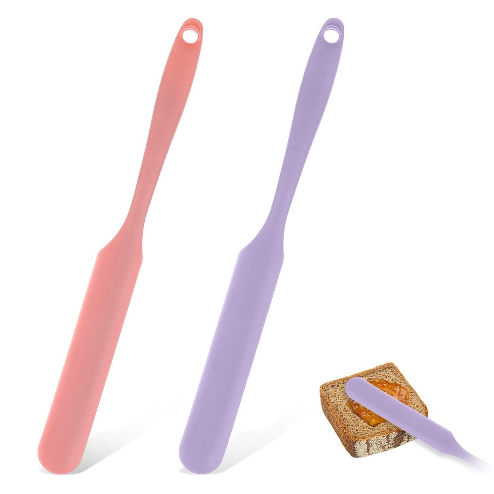 2PCS Silicone Jar Spatula, Kitchen Essential Scraper Small, Pink, Purple