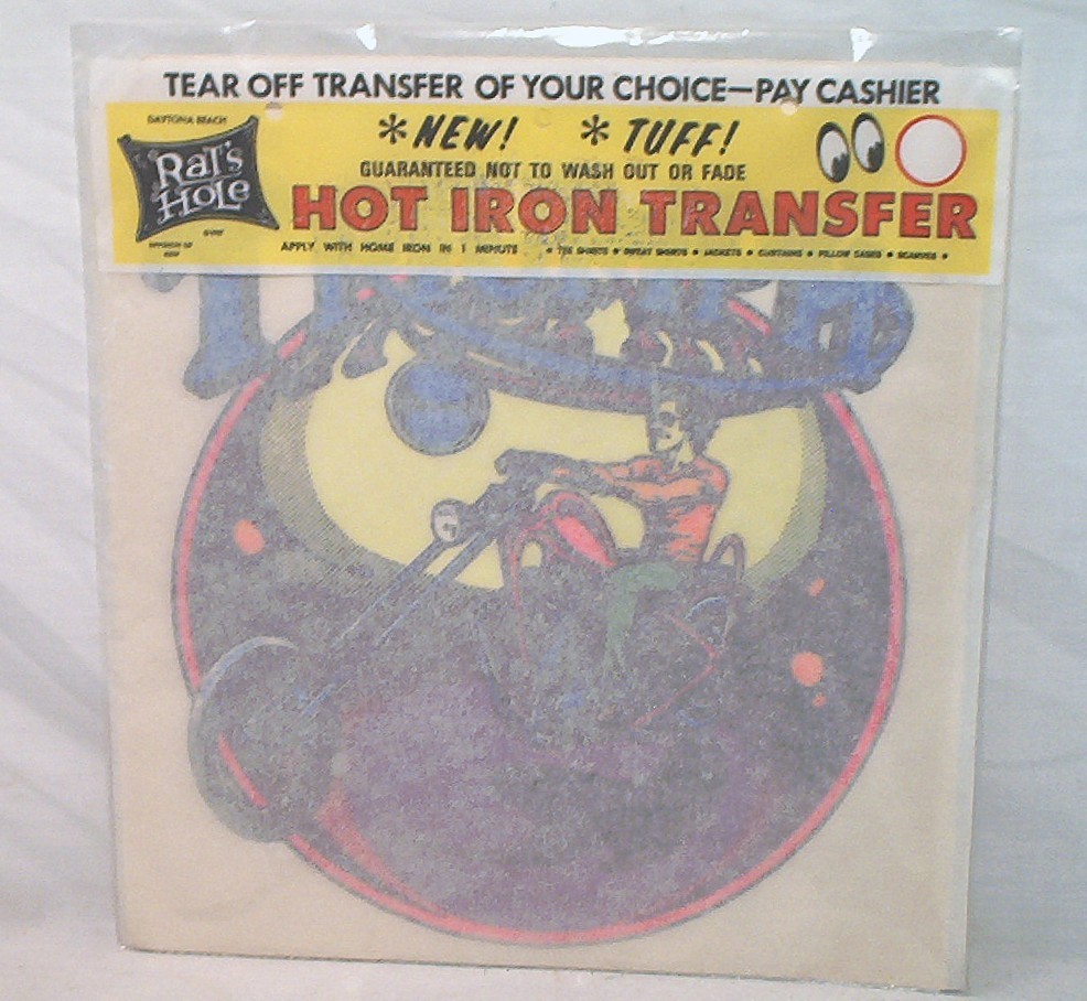 c. 1968 RAT'S HOLE TRIUMPH CHOPPER HOT IRON T-SHIRT TRANSFER - UNUSED / SEALED