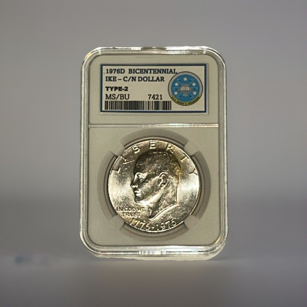 1976-D / IKE DOLLAR - USS EISENHOWER (COMMEMORATIVE KEEPSAKE SLAB) TYPE-2 BU/MS