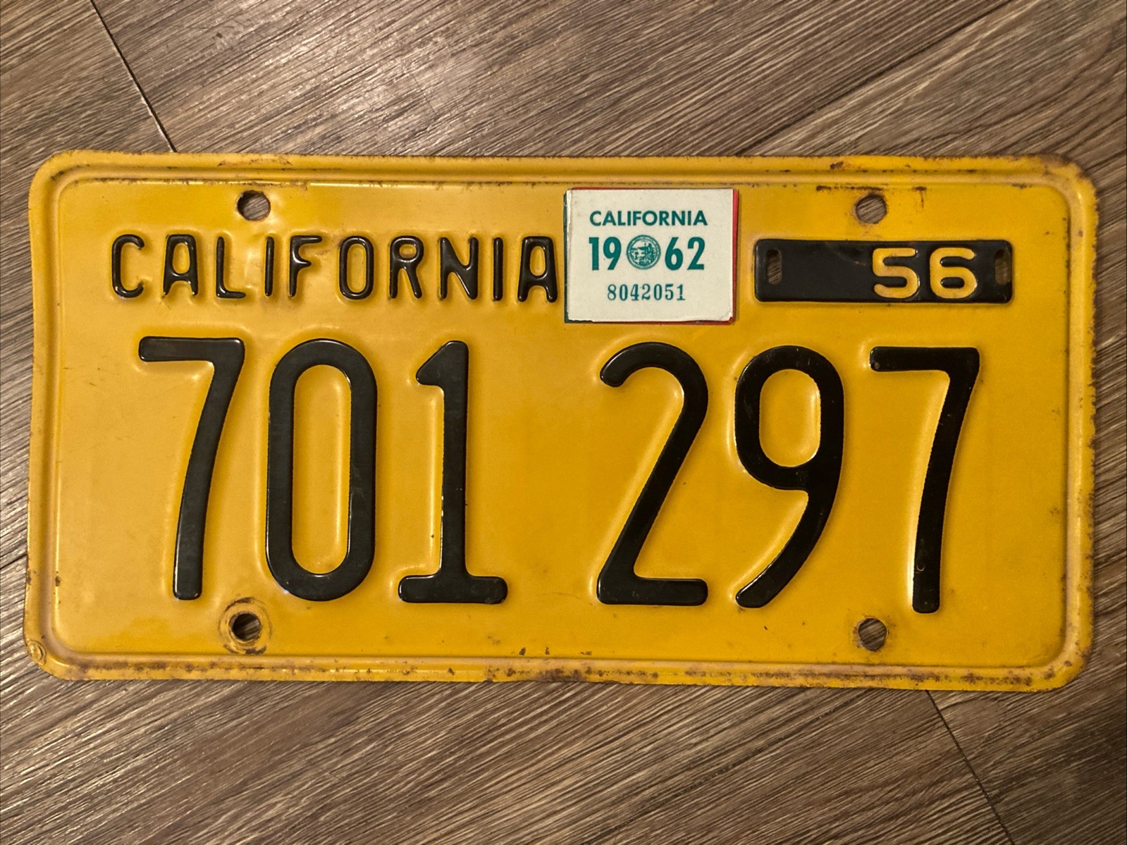 Vintage California CA License Plate 1956 Yellow Black 1962 Tag USA!