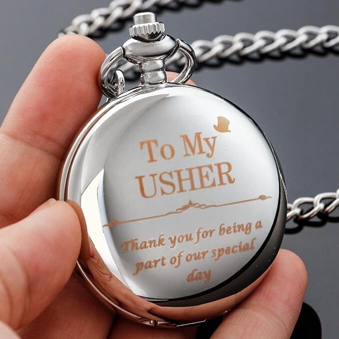 Engraved Wedding Pocket Watch Silver Tie Clips Wedding Keepsake Presents