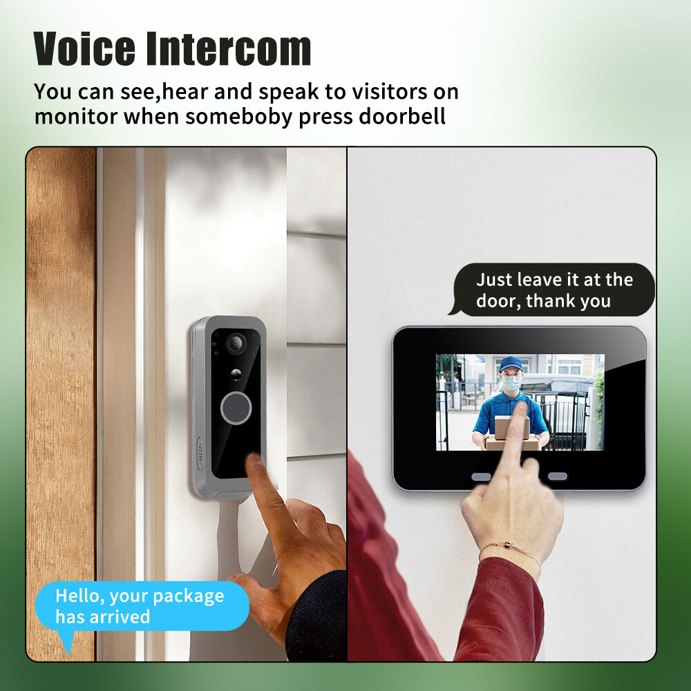 Intelligent Wireless Smart Visual Doorbell Camera 2 Way Intercom PIR 4in Display