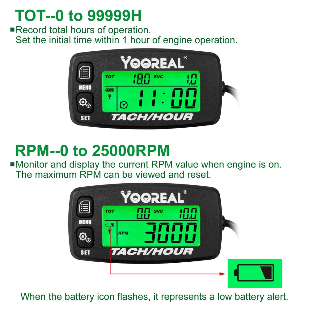 Yooreal Digital Hour Meter,Tachometer Maintenance Reminders