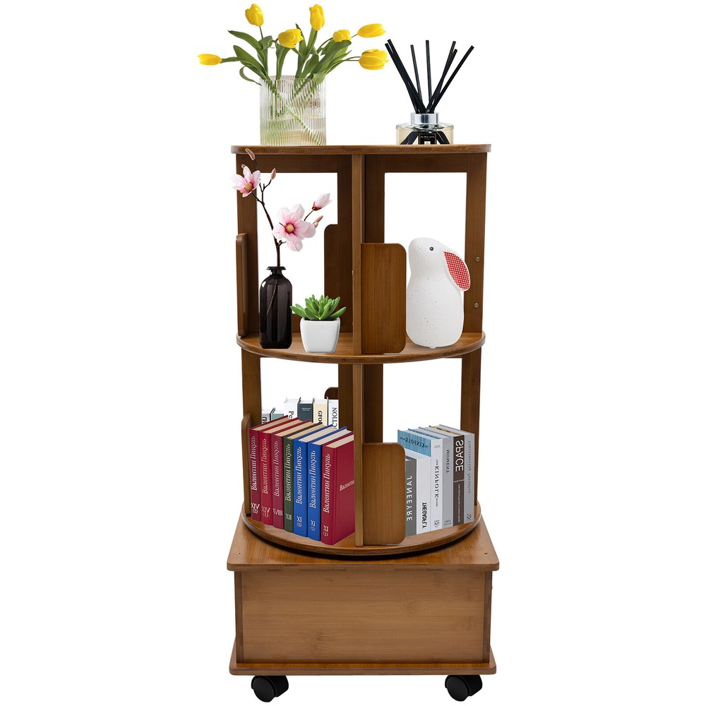 Multi Storage Table Side Table with Rolling Wheels Removable Swivel Bookcase