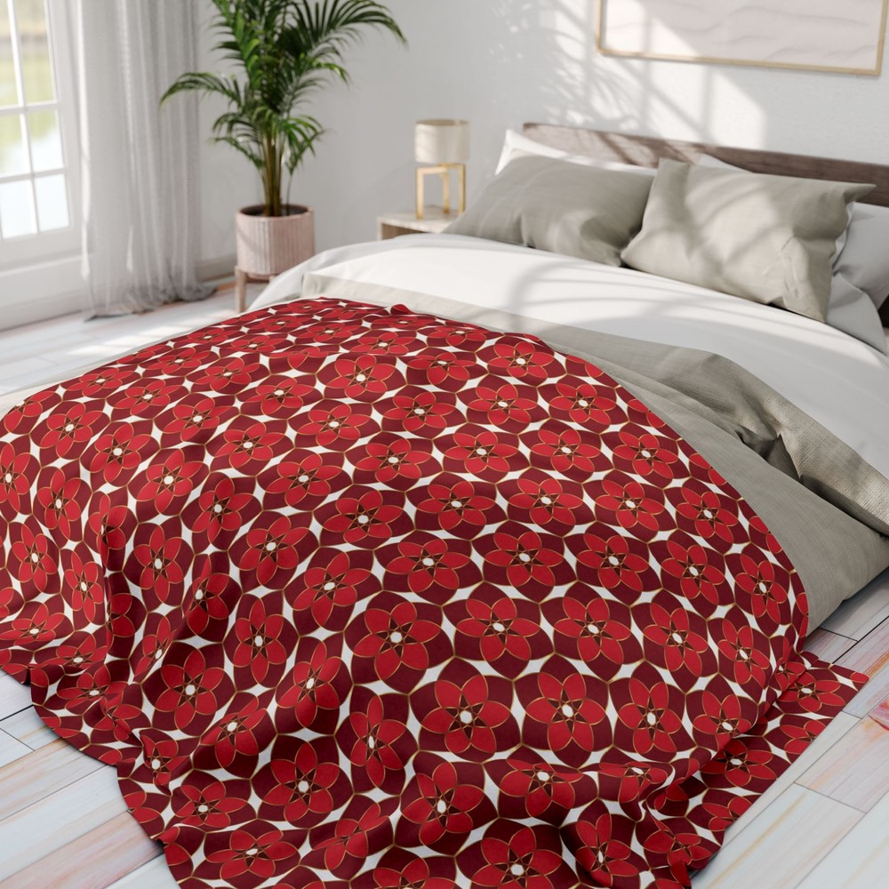 Red Arabic Geometric Pattern, Cozy Arctic Fleece Blanket, Couch Throw Blanket