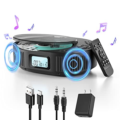 CD Player Portable, Upgraded 2 in 1 Portable CD Player & Bluetooth Black