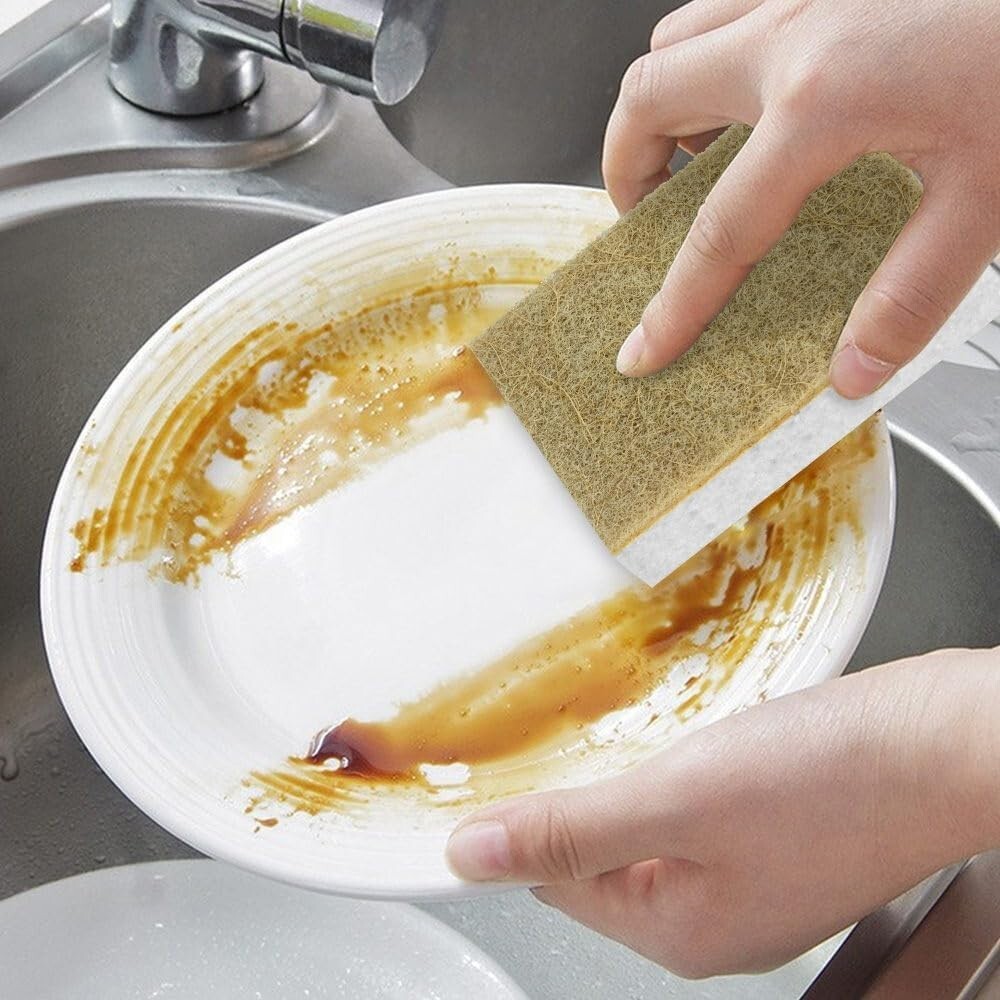 Biodegradable Natural Kitchen Sponge 12Pk Compostable Cellulose Coconut Scrubber