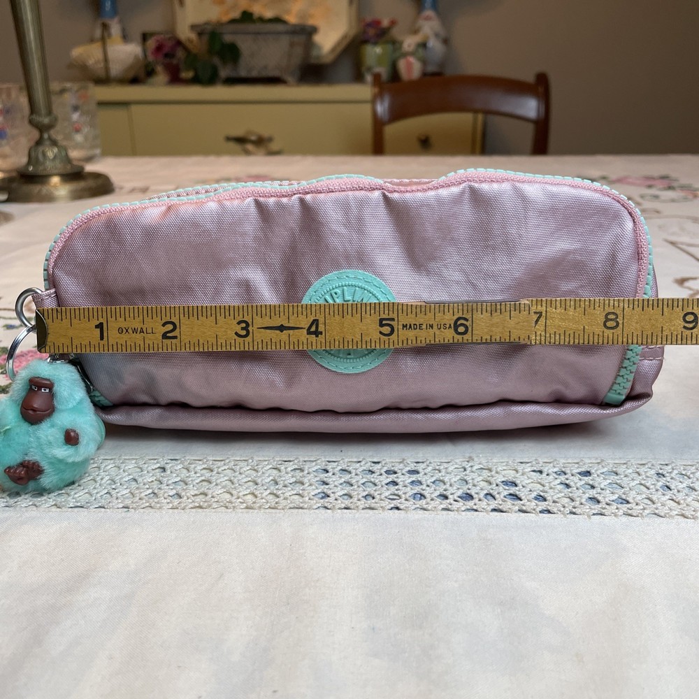 Kipling Gitroy Metallic Pencil Case Pink With Green Trim