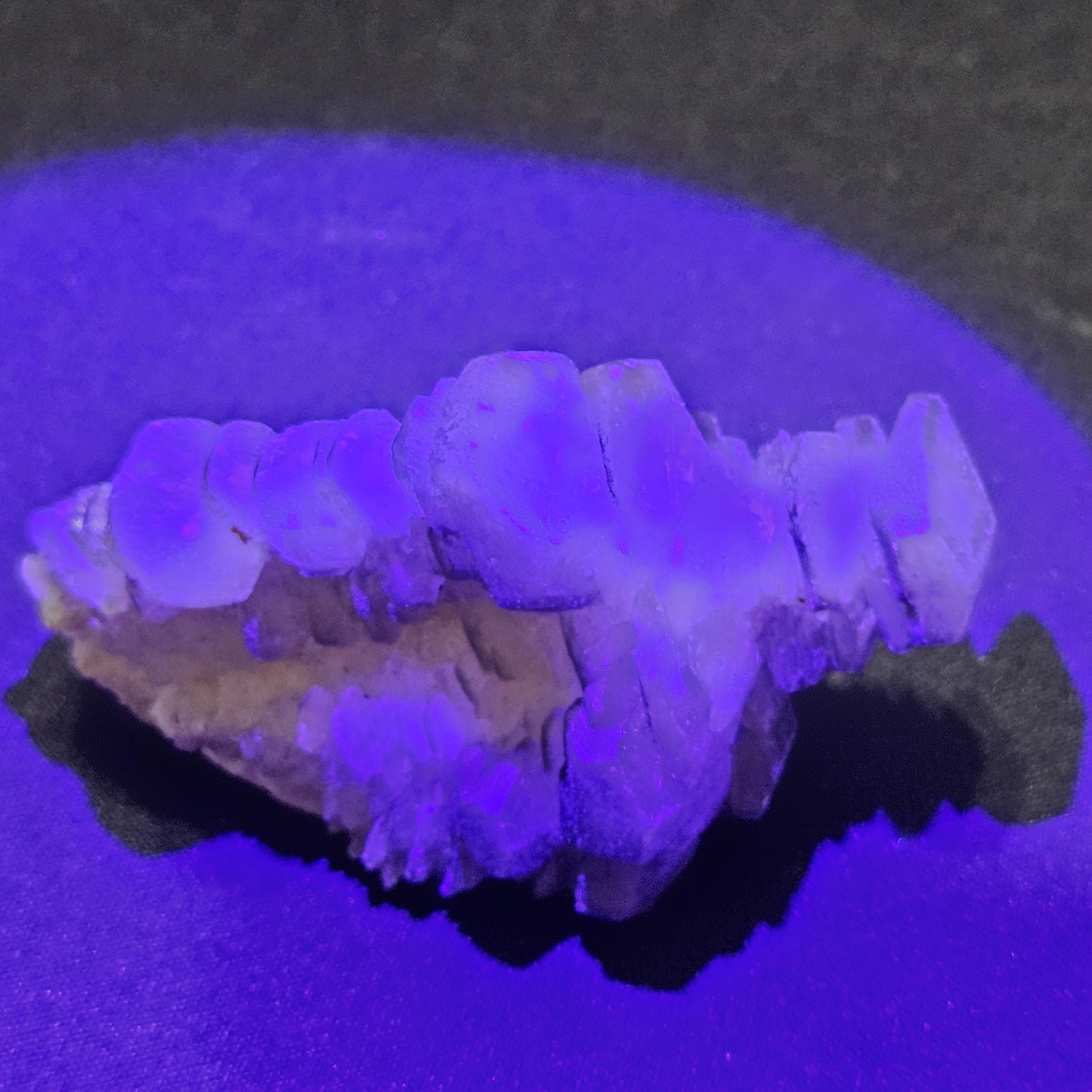 Lot Of 2 Pagoda Calcite Crystals, Step Stones With Hematite, UV Fluorescent