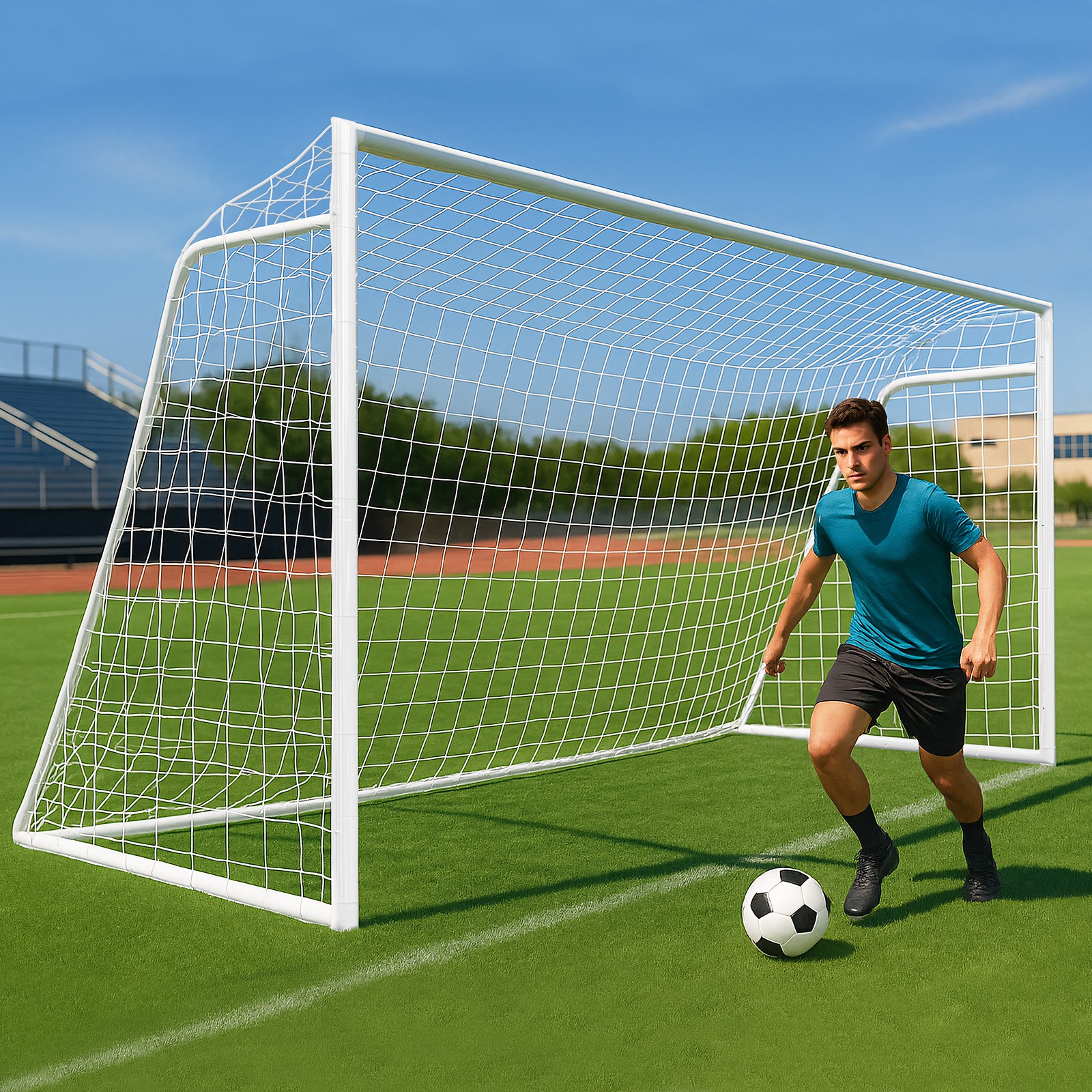 16x7ft Soccer Goals for Backyard, Steel Frame with 6 Cones for Teens/Adults