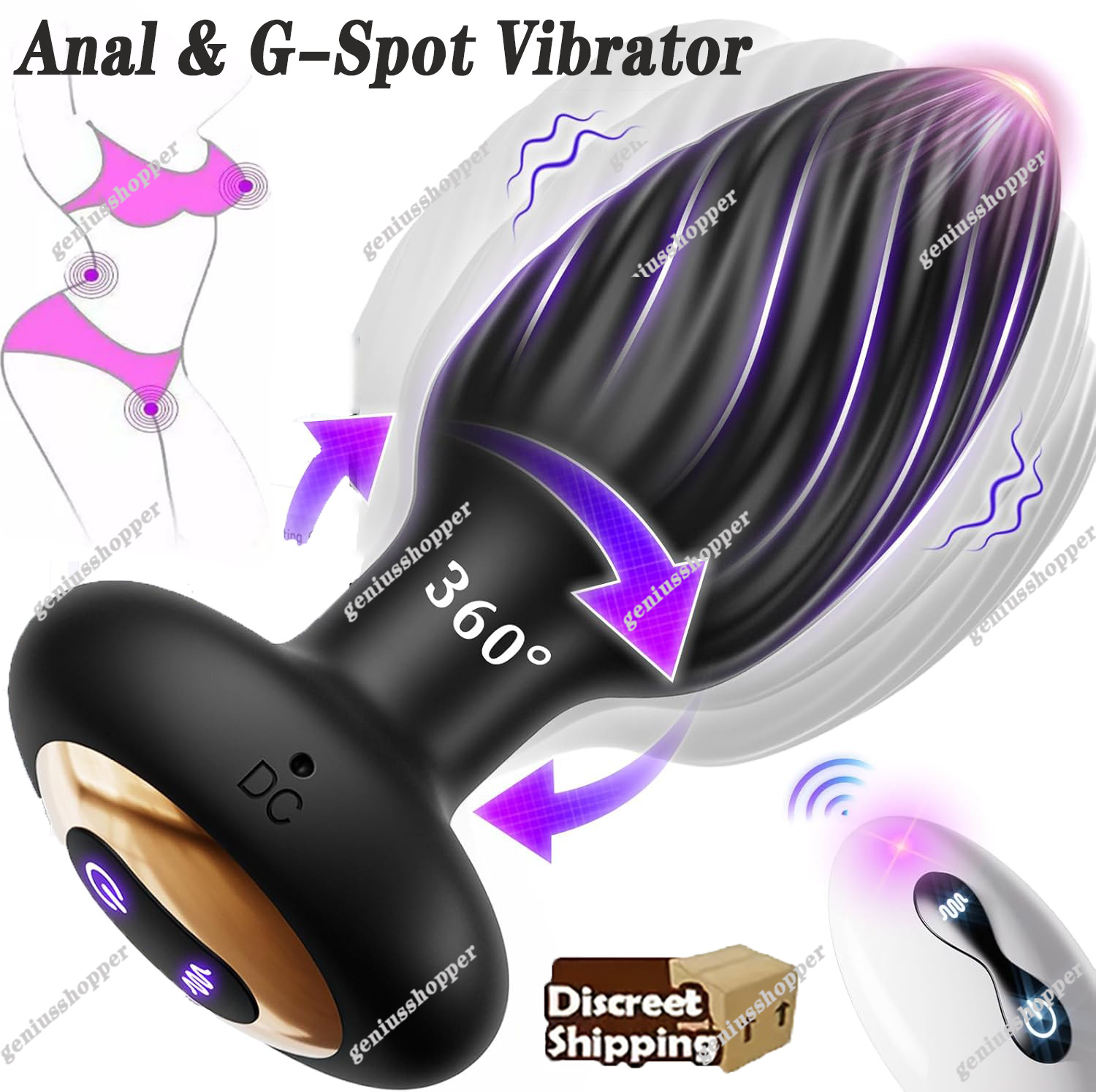 Rotating Anal Butt Plug Dildo Vibrator Prostate Massager Sex Toys for Women Men