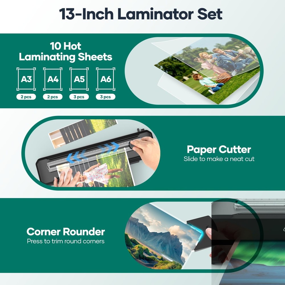 Laminator Machine 13-Inch,A3 Laminator Thermal with10 Laminating Sheets,Cold ...