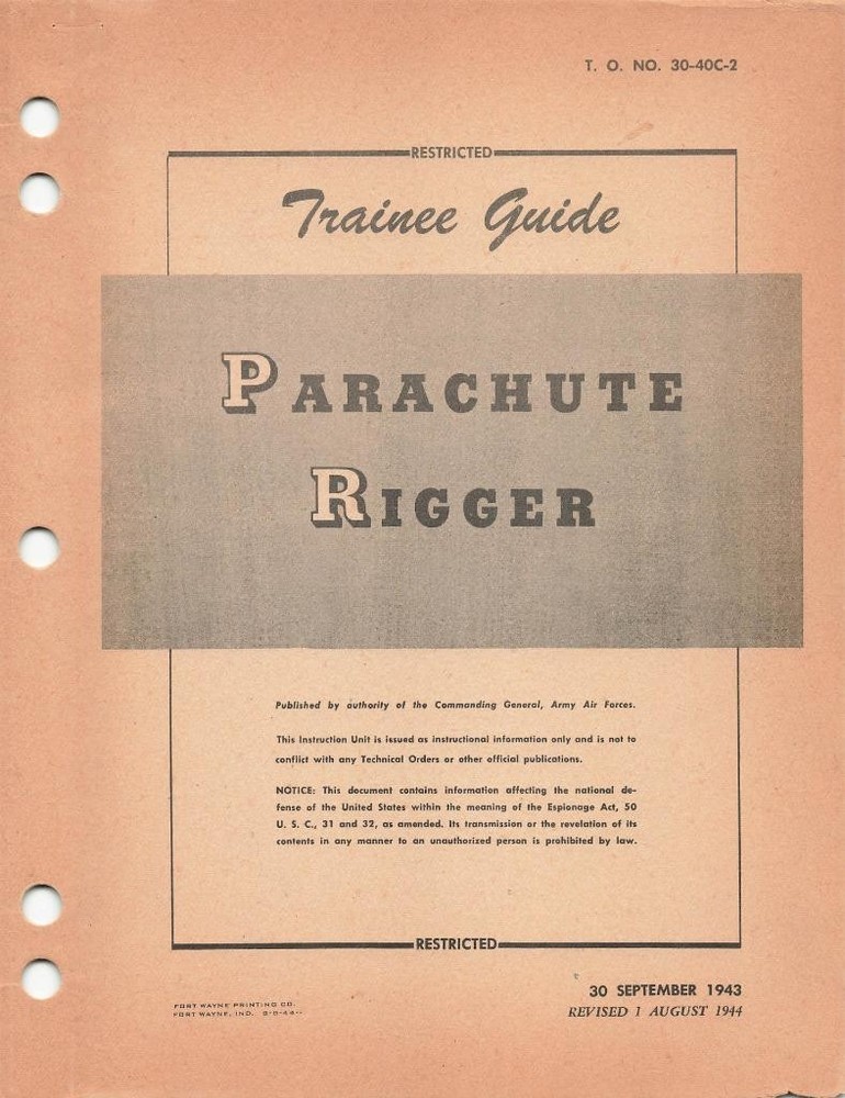 1944 AAF PARACHUTE RIGGER TRAINING GUIDE PILOTS FLIGHT MANUAL HANDBOOK-CD