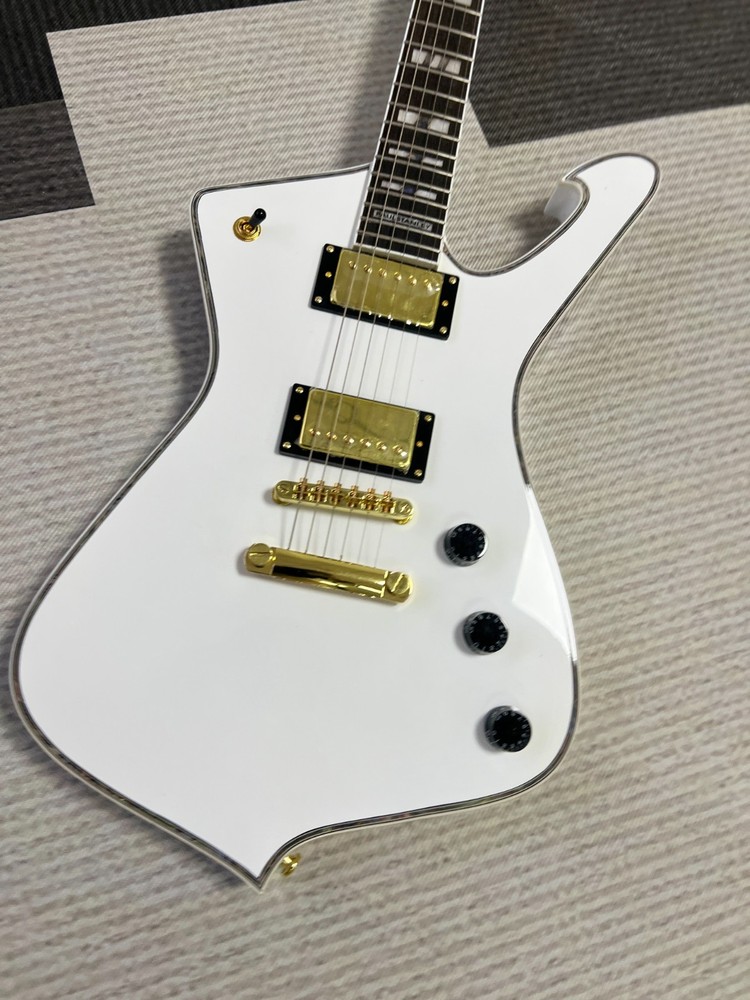 Iceman Electric Guitar Solid Body White with Gold Hardware HH Pickups
