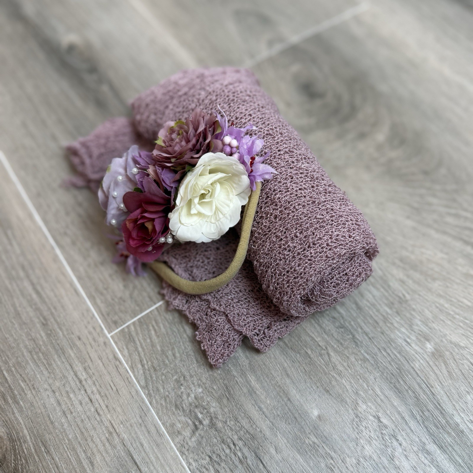 Faux Fur Newborn Baby Nest Newborn Photography Prop Set - Purple/Mauve