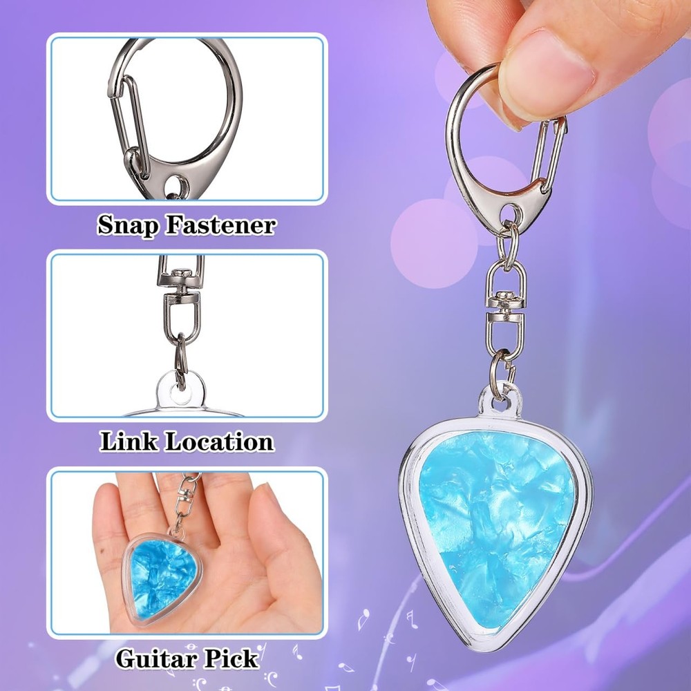 Guitar Pick Holder Keychain Heart Shaped Clear Case for Easy Identification a...