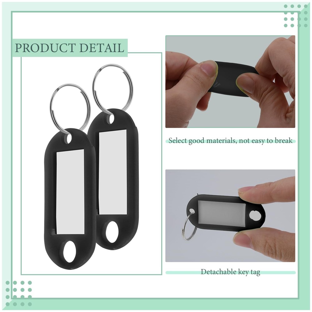 Key Tags with Label Window, 100 Pack, Black Plastic 2.5 X 1.2 Inches,