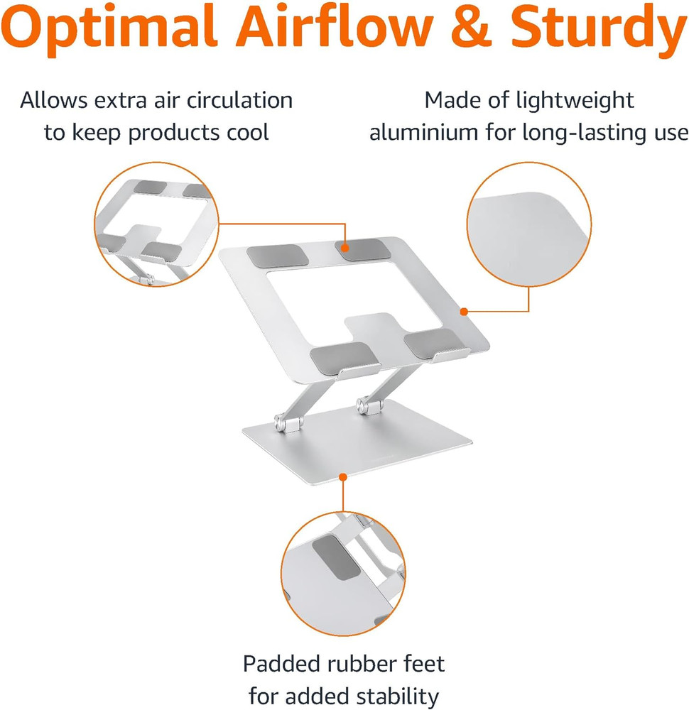 Sturdy and Portable Ergonomic Laptop Stand for Desk, Height Adjustable Riser wit